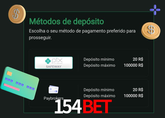 O cassino 154Bet oferece uma grande variedade de métodos de pagamento